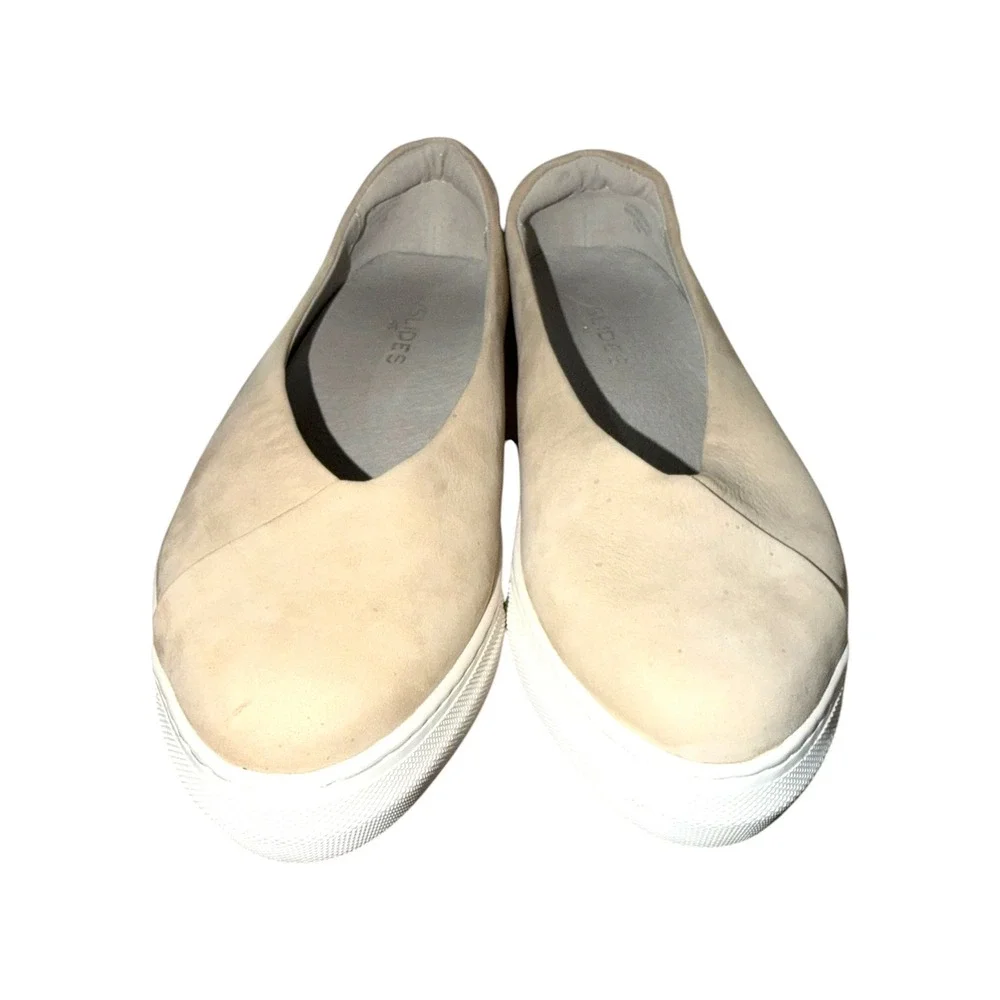J/Slides Womens 7.5 Ivory Nubuck Leather Slip On‎ Flatform Sneakers EUC